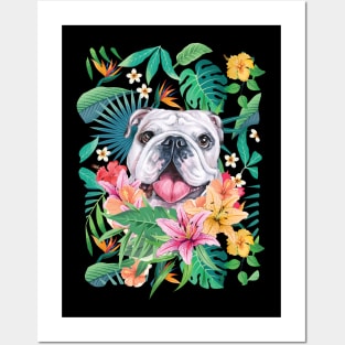 Tropical White English British Bulldog 2 Posters and Art